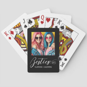 Modern Black White Bestie 2 Photo Personalized Poker Cards