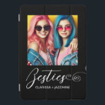 Modern Black White Bestie Photo Personalized iPad Pro Cover<br><div class="desc">This modern photo pro pad cover for best friends features one photo for you to change to your own on a simple black background with the Title "Bestie" and your names to personalize in white script. Placeholder images generated with AI.</div>