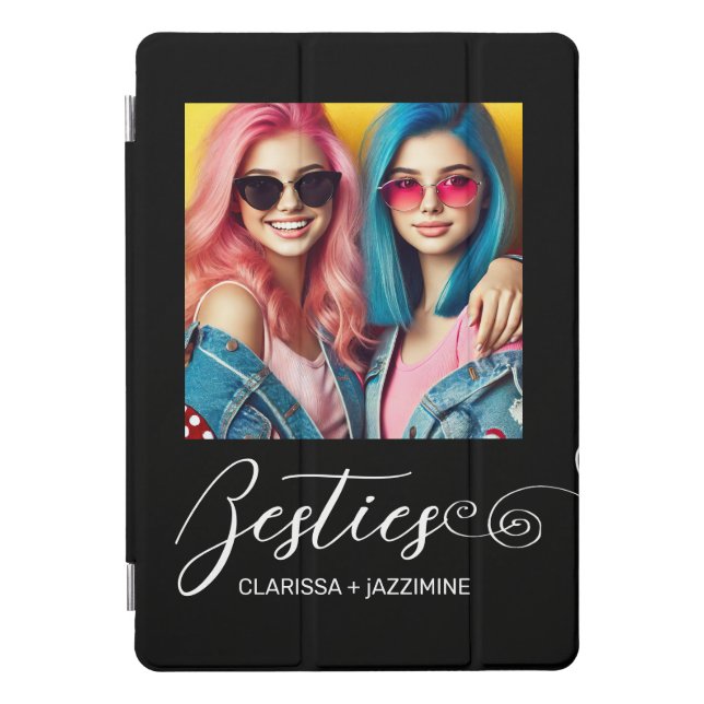 Modern Black White Bestie Photo Personalized iPad Pro Cover (Front)