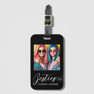 Modern Black White Bestie Photo Personalized Luggage Tag