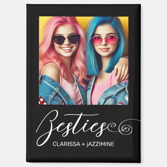 /Modern Black White Bestie Photo Personalized Magnet (Front)