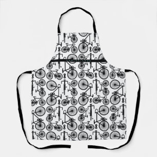 Modern Black & White Bicycle Pattern Apron