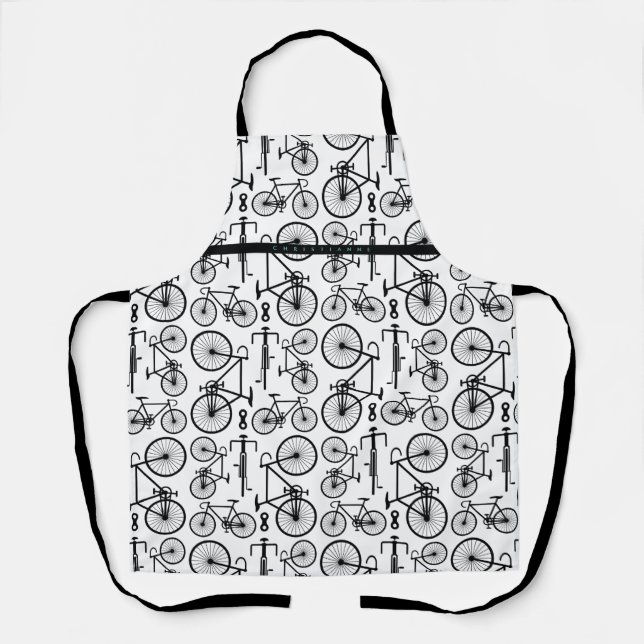 Modern Black & White Bicycle Pattern Apron (Front)