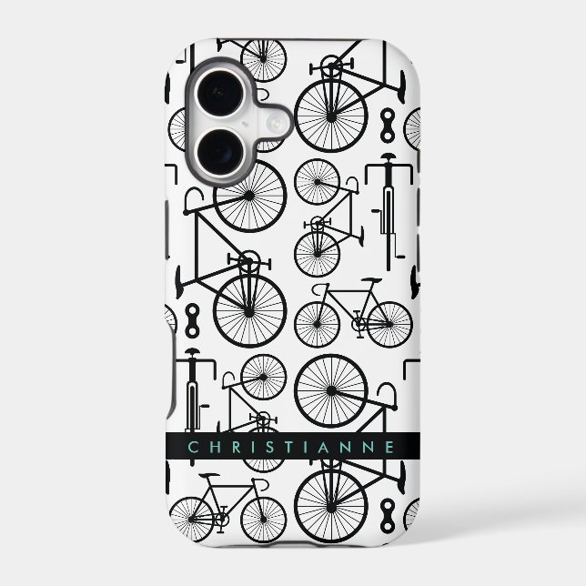 Modern Black & White Bicycle Pattern Iphone Case (Back)