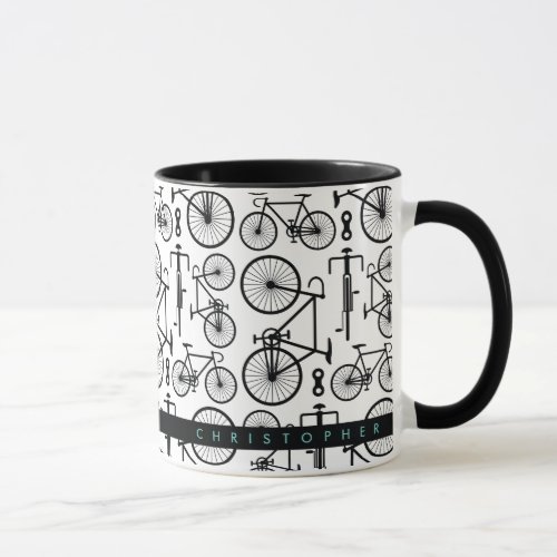 Modern Black  White Bicycle Pattern Mug