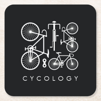 Modern Black & White Bicycle Pattern Square Paper Coaster
