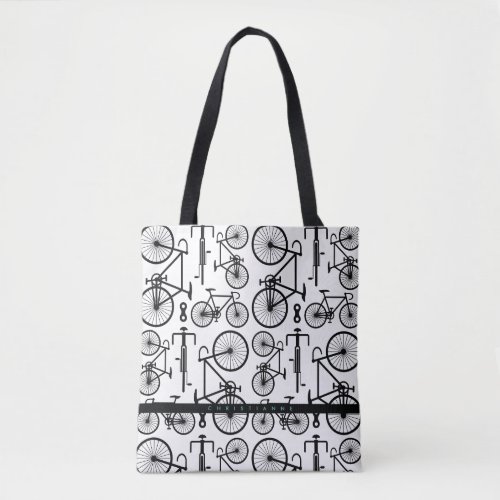 Modern Black  White Bicycle Pattern Tote Bag