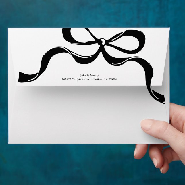Modern Black White Big Bow Return Address Wedding Envelope (Hand)