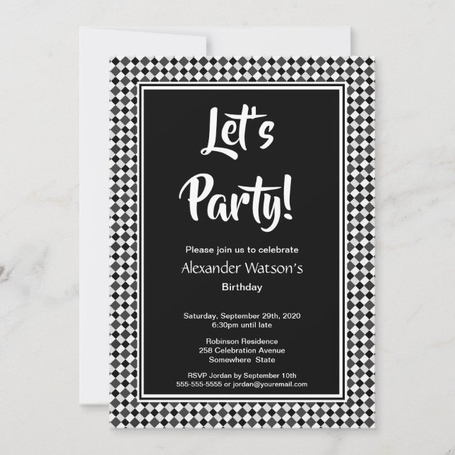 Modern Black White Birthday Party Invitation (Front)