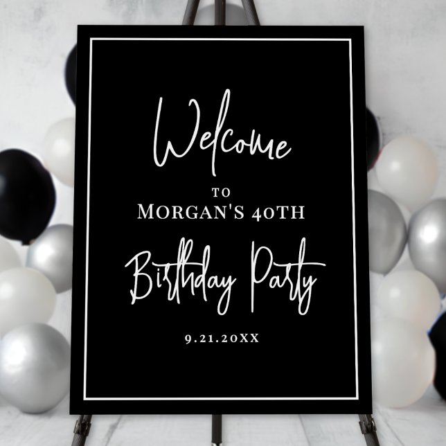 Modern Black White Birthday Party Welcome Foam Board (Modern Black White Birthday Party Welcome Foam Board)