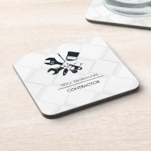 Modern Black & White Block Building Construction Beverage Coaster