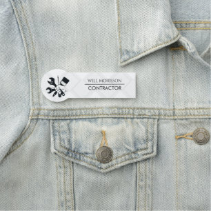 Modern Black & White Block Building Construction Name Tag