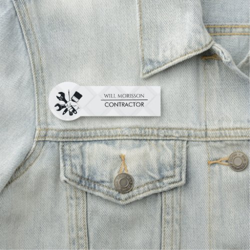 Modern Black & White Block Building Construction Name Tag