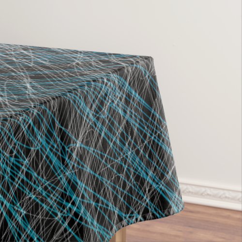 Modern Black White Blue Abstract Scribble Graphic Tablecloth