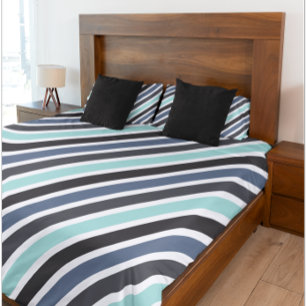 Modern Black White Blue Geometric Stripe Pattern Duvet Cover
