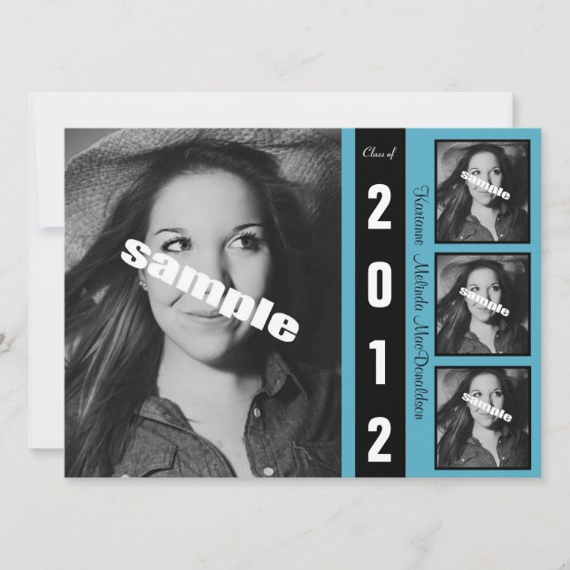 Modern Black White & Blue Graduation Announcement (Front)