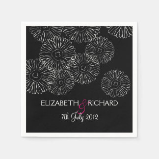 Modern Black White Boho Chic Daisy Wedding Napkins