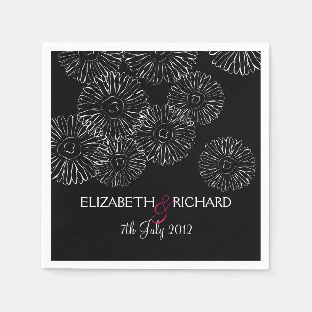 Modern Black White Boho Chic Daisy Wedding  Napkins (Front)