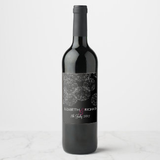 Modern Black White Boho Chic Daisy Wedding Wine Label