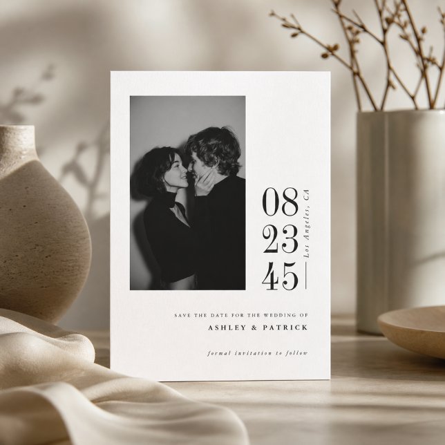 Modern Black White Bold Date Photo Save the Date (Creator Uploaded)