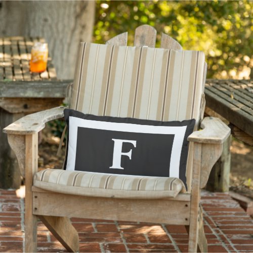 Modern Black White Bold Monogram Initial Outdoor Lumbar Pillow