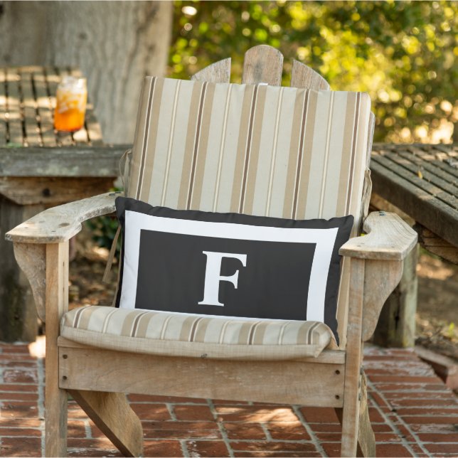 Modern Black White Bold Monogram Initial Outdoor Lumbar Pillow (Chair)