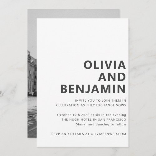 Modern Black White Bold Typography Photo Wedding Invitation