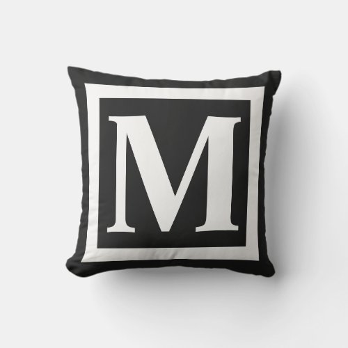 Modern Black White Border Frame Monogram Outdoor Pillow