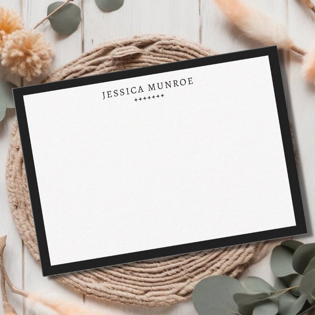 Modern Black White Border Personalized  Note Card (Creator Uploaded)