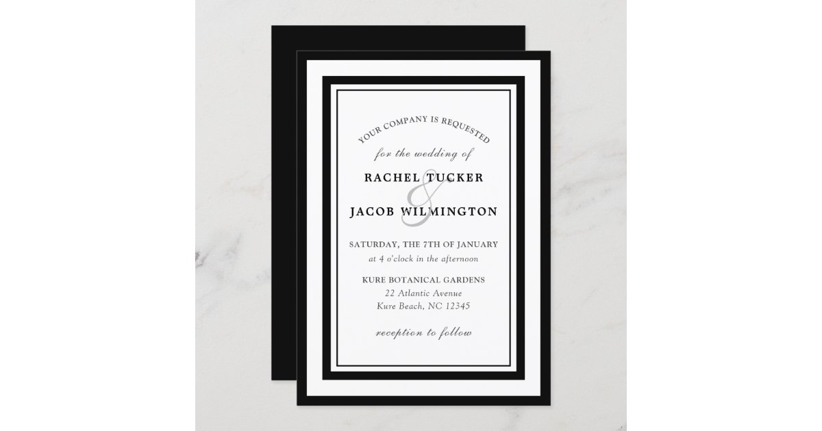 Modern Black White Border Simple Wedding Invitation | Zazzle