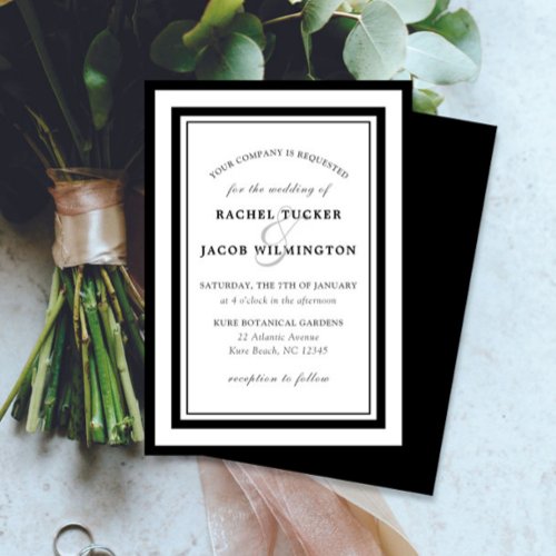 Modern Black White Border Simple Wedding Invitation