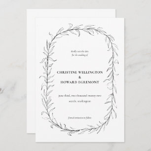 Modern Black White Botanical Wreath Wedding Save The Date