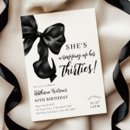 Modern Black & White Bow 40th Birthday Invitation