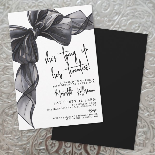 Modern Black White Bow Birthday Party Invitation (Modern Black White Bow Birthday Party Invitation)