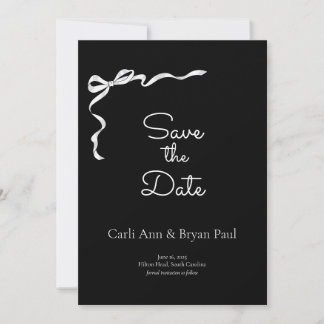 Modern Black & White Bow Save the Date Invitation