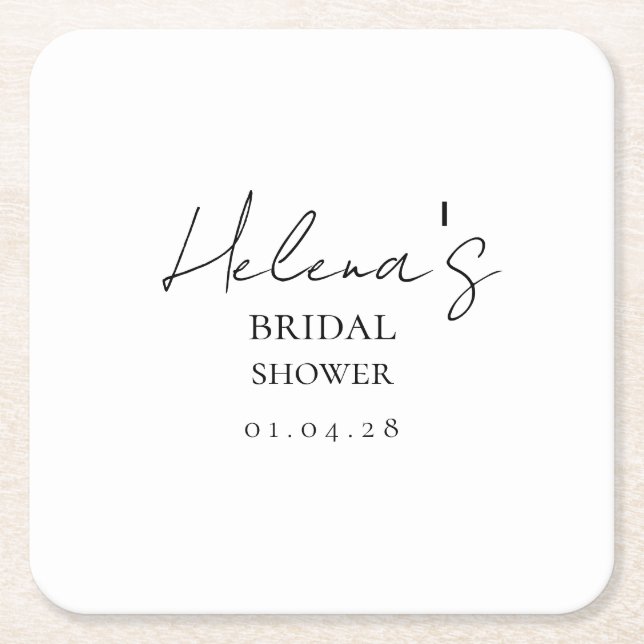 Modern Black White Bridal Shower Coaster (Front)