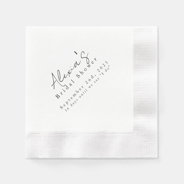Modern Black White Bridal Shower Napkin (Front)