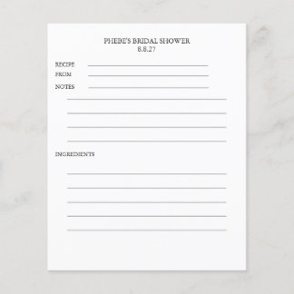 Modern Black & White Bridal Shower Recipe Card
