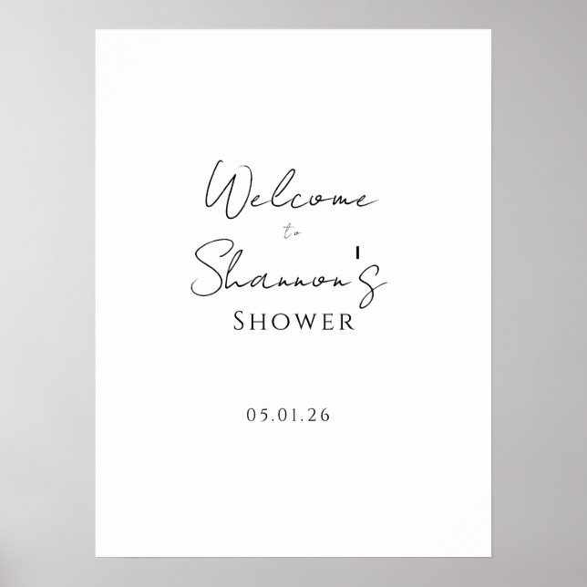 Modern Black White Bridal Shower Welcome Sign (Front)