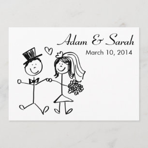 Modern Black & White Bride & Groom Doodle Invite