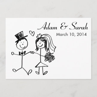 Modern Black & White Bride & Groom Doodle Invite