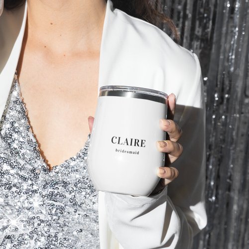 Modern Black  White Bridesmaid Thermal Wine Tumbler