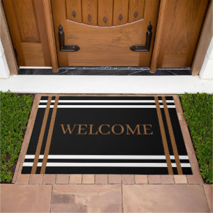 Modern black &white brown welcome doormat