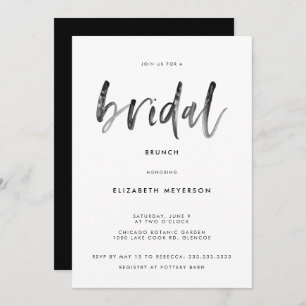 Modern Black White Brush Calligraphy Bridal Shower Invitation