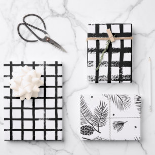 Modern Black & White Brush Christmas Wrapping Paper Sheets