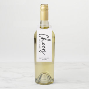 Modern Black & White Brush Lettering Cheers Party Bottle Hanger Tag