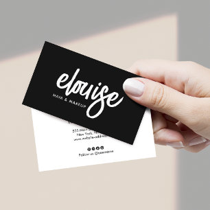 Modern Black White Brush Script Beauty Business Business Card