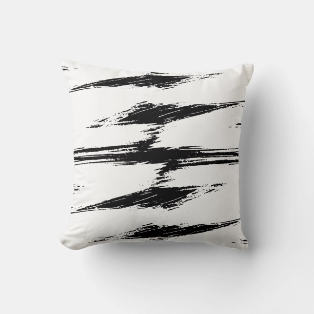Modern Black White Brush Stroke Paint Throw Pillow (Front)