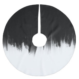 Modern Black White Brush strokes Design Brushed Polyester Tree Skirt