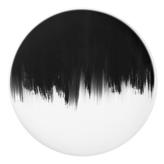 Modern Black White Brush strokes Design Ceramic Knob (Front)